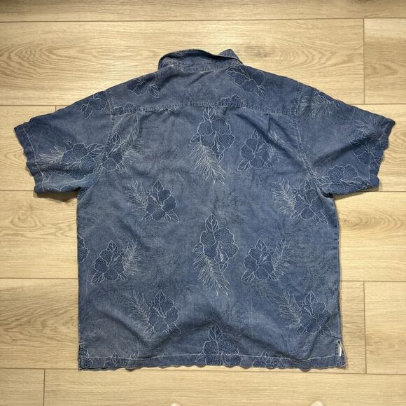 Tommy Bahama Shirt Mens Sz XXL Shark Blue Silk Floral Print Jacquard Hawaiian - Picture 3 of 3